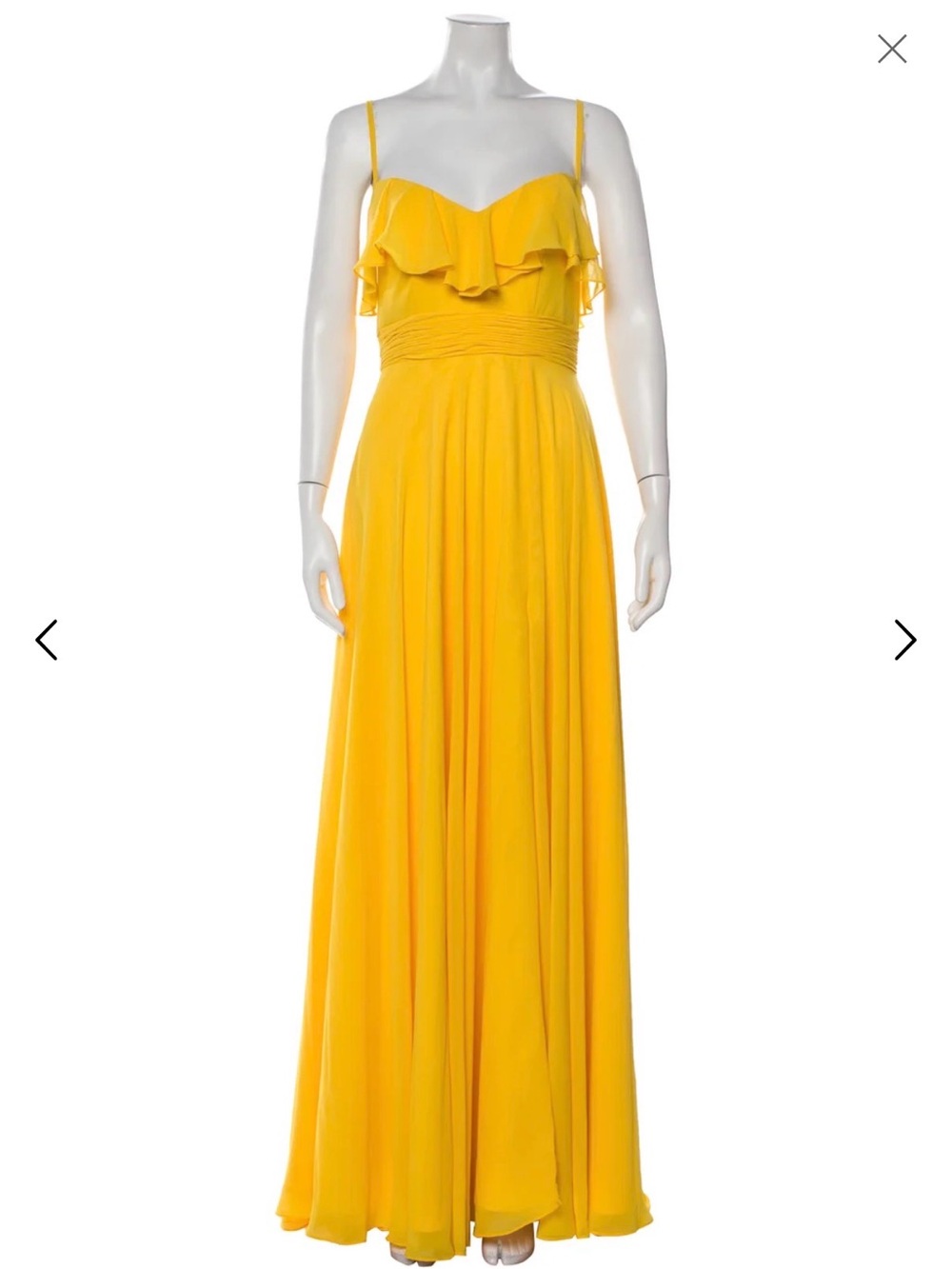 Mac Duggal Yellow Ruffled Spaghetti-Strap Maxi Dress- size Medium 8